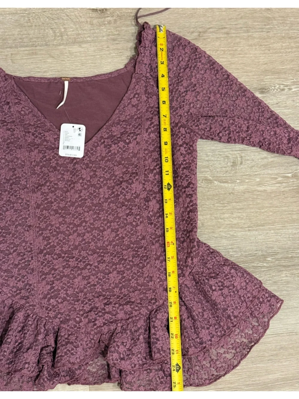 NWT Free People Stella Long Sleeve Top Lace Fairy Feminine Bohemian Boho Large